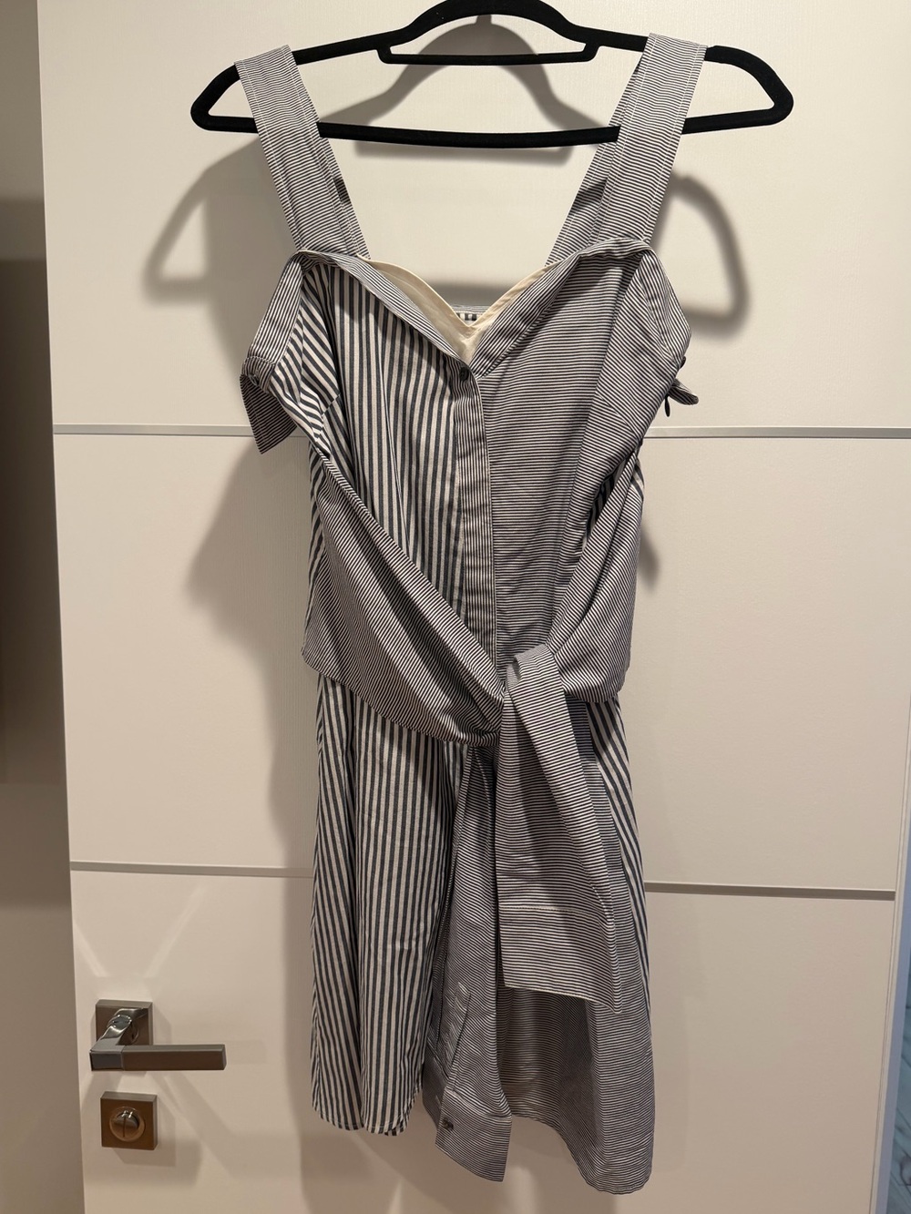 Derek Lam Blue and White Striped Sleeveless Tie-Front Dress